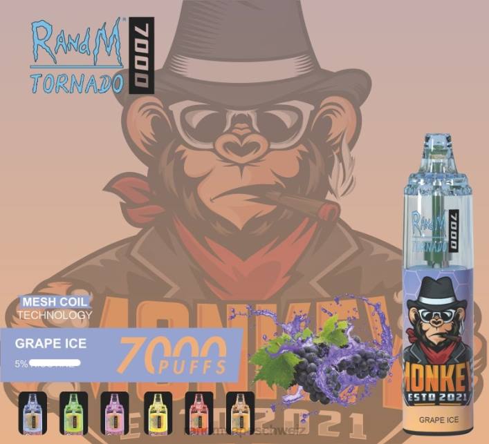 RandM Tornado Schweiz | RandM Tornado 00P2173 7000 Airflow Control Vape-Gerät 1St Traubeneis